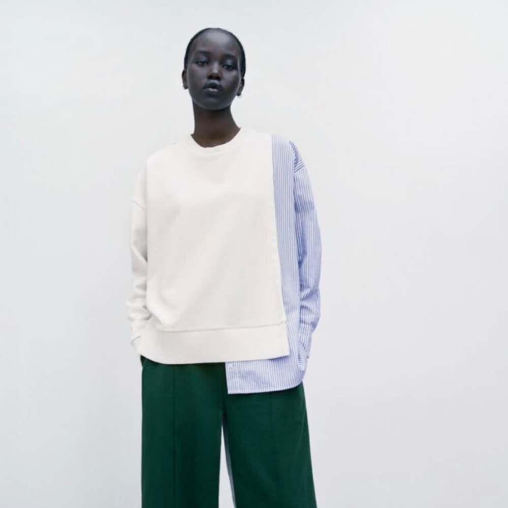 ZARA BEIGE and BLUE
COMBINATION SWEATSHIRT/SHIRT S Asymmetric asymmetrical